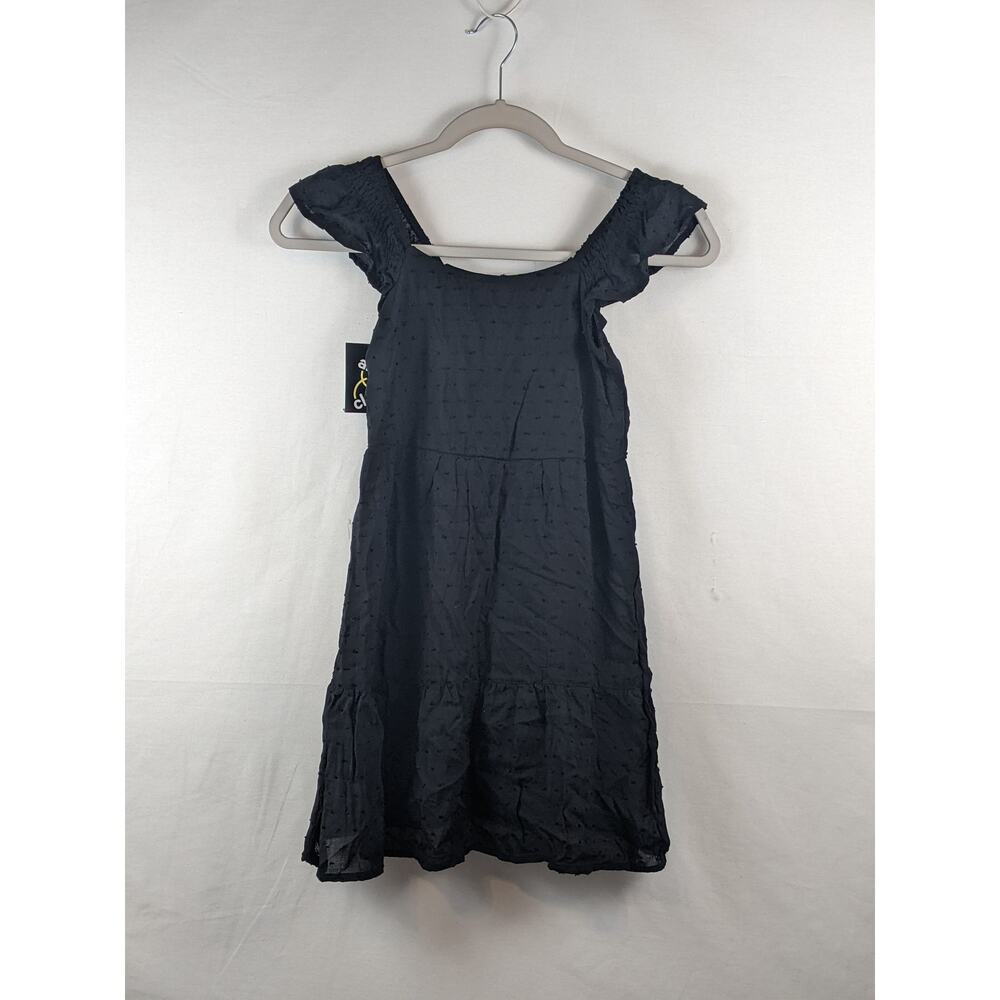 Art Class Black Dress Girls Woven Sleeveless Ruffle Sleeve Dotted Texture S 6 6X